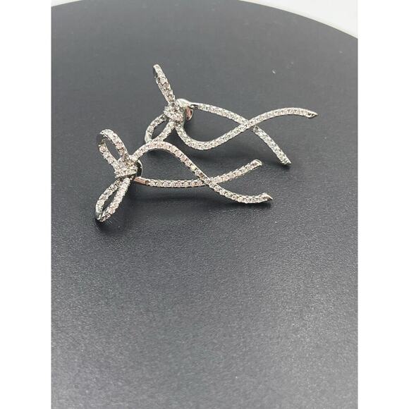 SHASHI Women's‎ Caroline Pave CZ Bow Front Back Elegant Modern Earrings - Picture 8 of 11